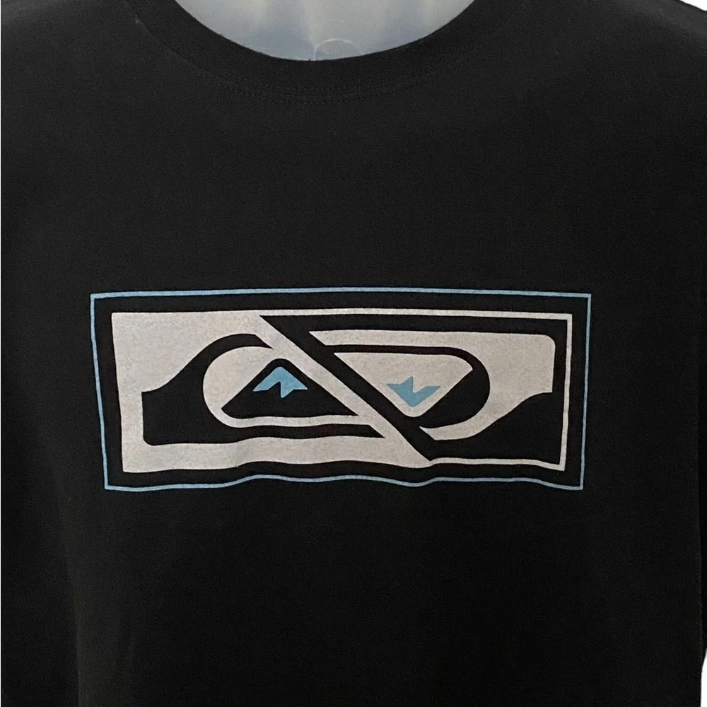 QUIKSILVER Black w/ Blue Logo Surf Tee Shirt Men L Large - Picture 2 of 5